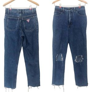 Vintage Guess Jeans 80s 90s Medium Blue Wash High Waisted Busted Knees 26